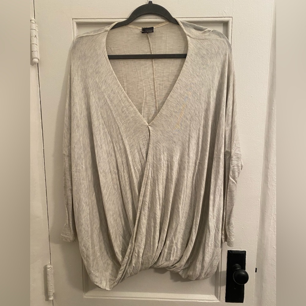 Sparkle & Fade Faux Wrap 3/4 Sleeve Heather Gray Top